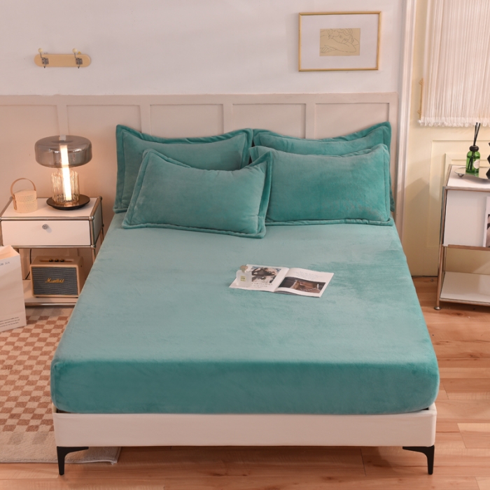 91家纺网 家纺一手货源 找家纺 甜之梦 2025牛奶绒纯色拼色单品四件套床笠（可定制尺寸） 湖绿拼色