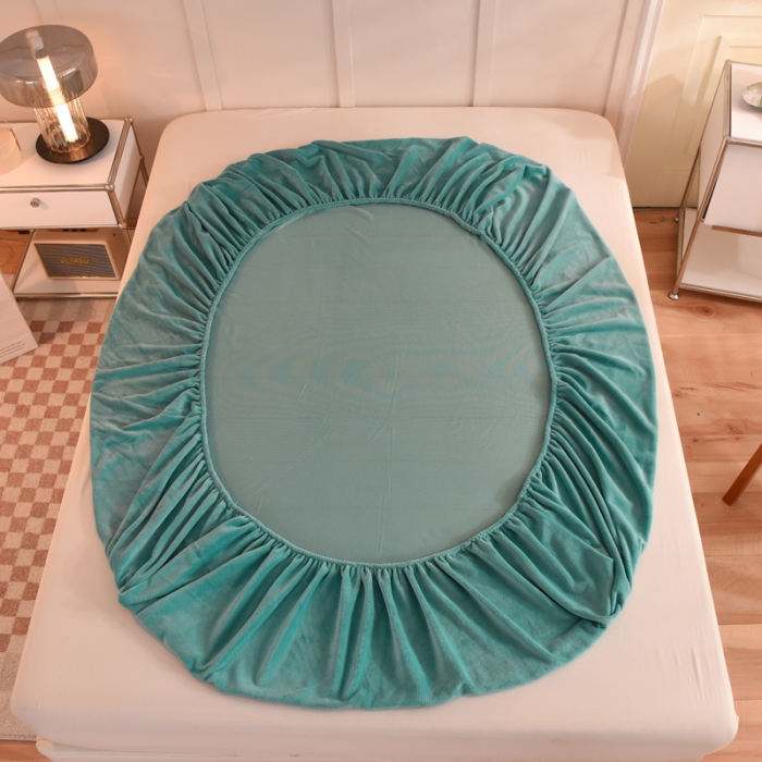 91家纺网 家纺一手货源 找家纺 甜之梦 2025牛奶绒纯色拼色单品四件套床笠（可定制尺寸） 湖绿拼色