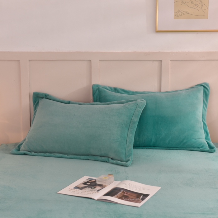 91家纺网 家纺一手货源 找家纺 甜之梦 2025新款牛奶绒单品枕套一对 湖绿拼色