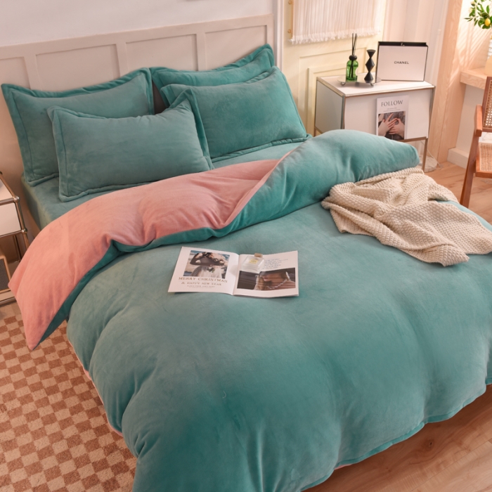 91家纺网 家纺一手货源 找家纺 甜之梦家纺2025新款牛奶绒四件套（可定制尺寸） 湖绿拼色