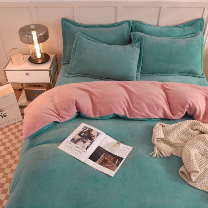 91家纺网 家纺一手货源 找家纺 甜之梦家纺2025新款牛奶绒四件套（可定制尺寸） 湖绿拼色