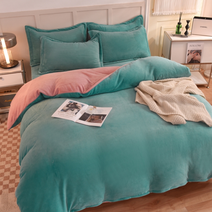91家纺网 家纺一手货源 找家纺 甜之梦家纺2025新款牛奶绒四件套（可定制尺寸） 湖绿拼色