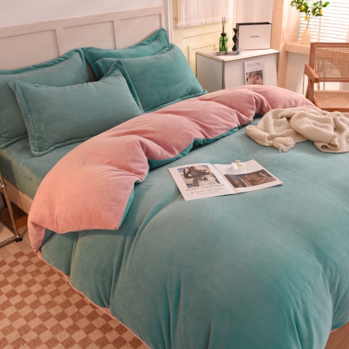 91家纺网 家纺一手货源 找家纺 甜之梦家纺2025新款牛奶绒四件套（可定制尺寸） 湖绿拼色