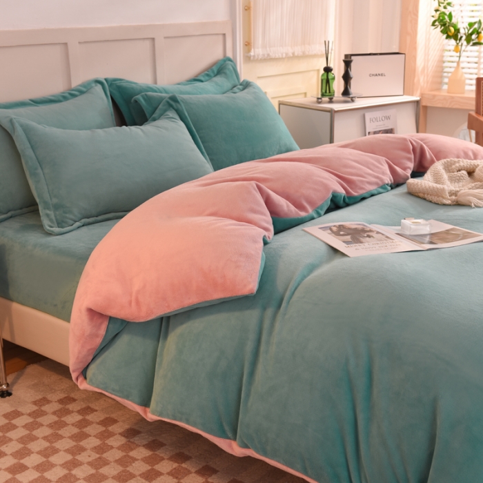 91家纺网 家纺一手货源 找家纺 甜之梦家纺2025新款牛奶绒四件套（可定制尺寸） 湖绿拼色