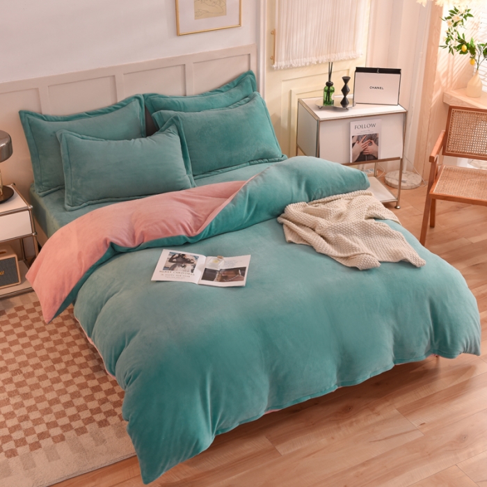 91家纺网 家纺一手货源 找家纺 甜之梦家纺2025新款牛奶绒四件套（可定制尺寸） 湖绿拼色