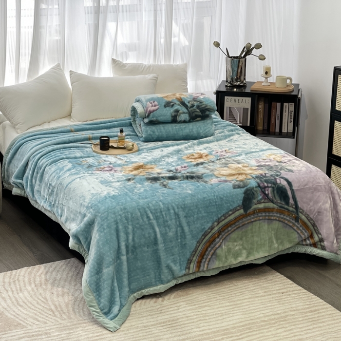 91家纺网 家纺一手货源 找家纺 缔缦 2022新款More design毛毯 天鹅绒毯 蓝色