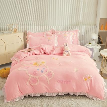 91家纺网 家纺一手货源 找家纺 总泉欣2024新款牛奶绒卡通毛巾绣福兔系列四件套（专版花型）