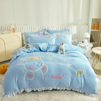 91家纺网 家纺一手货源 找家纺 总泉欣2024新款牛奶绒卡通毛巾绣福兔系列四件套（专版花型）