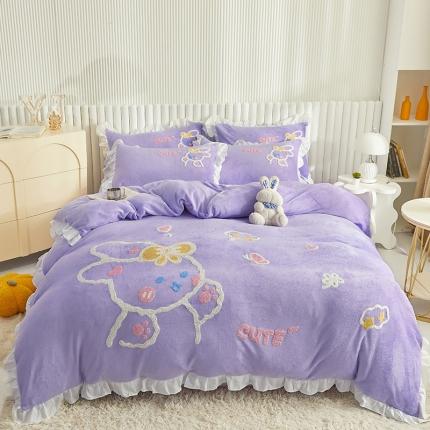 91家纺网 家纺一手货源 找家纺 总泉欣2024新款牛奶绒卡通毛巾绣福兔系列四件套（专版花型）