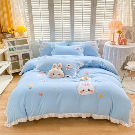 91家纺网 家纺一手货源 找家纺 （总）雨菲 2024新款水洗棉毛巾绣公主风萌萌兔四件套