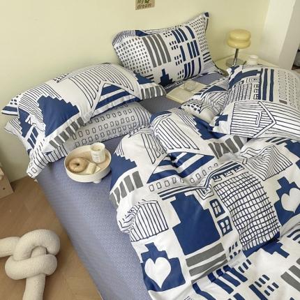 91家纺网 家纺一手货源 找家纺 （总）盛馨家纺 小清新北欧风精梳棉全棉四件套床笠纯棉四件套