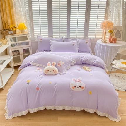 91家纺网 家纺一手货源 找家纺 （总）雨菲 2024新款水洗棉毛巾绣公主风萌萌兔四件套