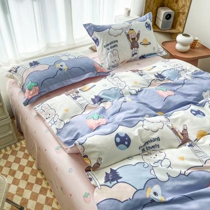 91家纺网 家纺一手货源 找家纺 （总）盛馨家纺 小清新北欧风精梳棉全棉四件套床笠纯棉四件套