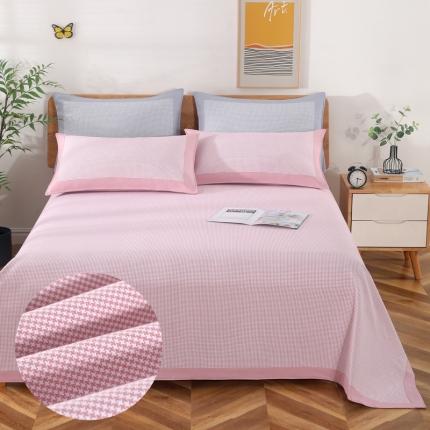 91家纺网 家纺一手货源 找家纺 恋尚羽 2025新款千鸟格加厚纯棉老粗布凉席三件套 千鸟格-粉