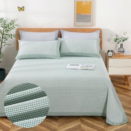 91家纺网 家纺一手货源 找家纺 恋尚羽 2025新款千鸟格加厚纯棉老粗布凉席三件套 千鸟格-绿