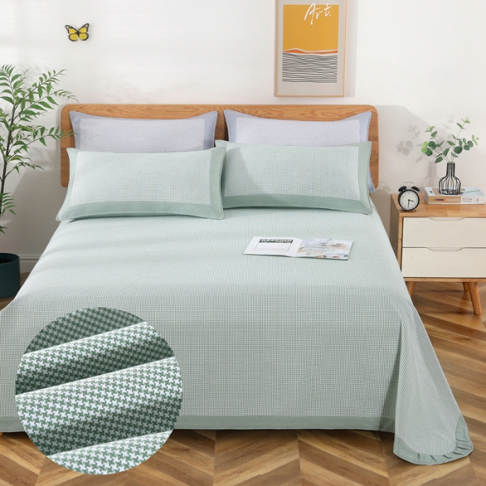 91家纺网 家纺一手货源 找家纺 恋尚羽 2025新款千鸟格加厚纯棉老粗布凉席三件套 千鸟格-绿