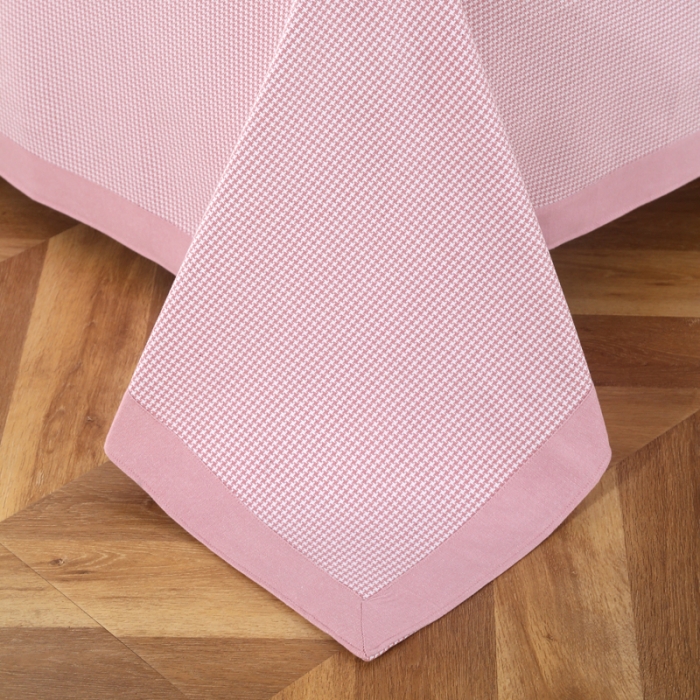 91家纺网 家纺一手货源 找家纺 恋尚羽 2025新款千鸟格加厚纯棉老粗布凉席三件套 千鸟格-粉