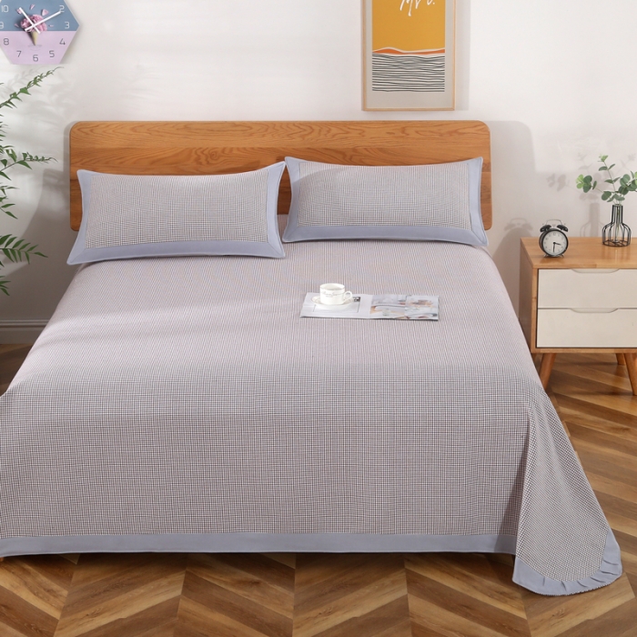 91家纺网 家纺一手货源 找家纺 恋尚羽 2025新款千鸟格加厚纯棉老粗布凉席三件套 千鸟格-咖