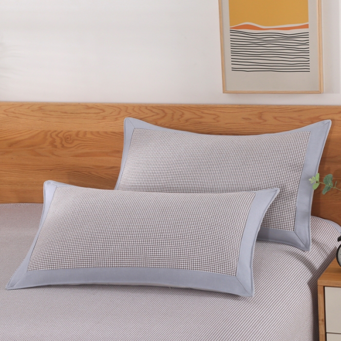 91家纺网 家纺一手货源 找家纺 恋尚羽 2025新款千鸟格加厚纯棉老粗布凉席三件套 千鸟格-咖