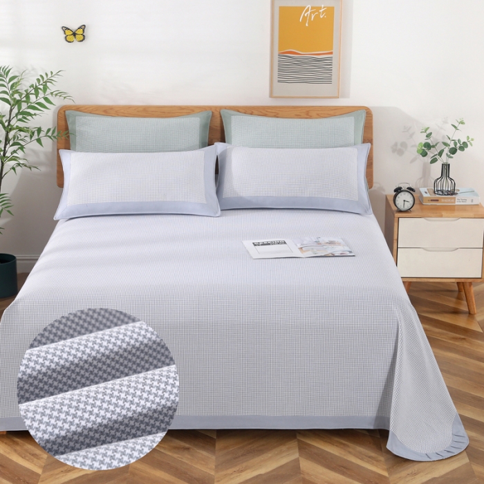 91家纺网 家纺一手货源 找家纺 恋尚羽 2025新款千鸟格加厚纯棉老粗布凉席三件套 千鸟格-灰