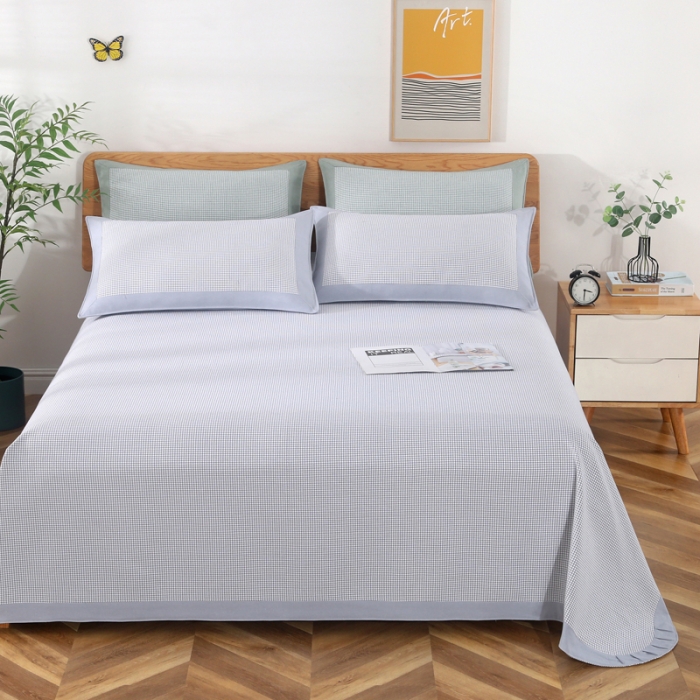 91家纺网 家纺一手货源 找家纺 恋尚羽 2025新款千鸟格加厚纯棉老粗布凉席三件套 千鸟格-灰