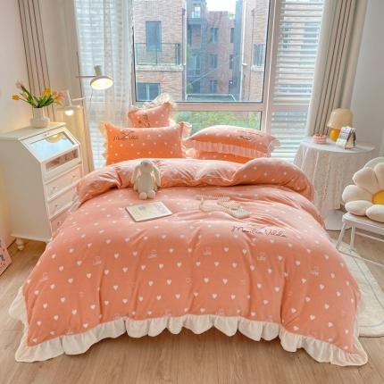 其奥2022保暖加厚牛奶绒宝宝绒韩版公主风四件套心悦-阳光橙