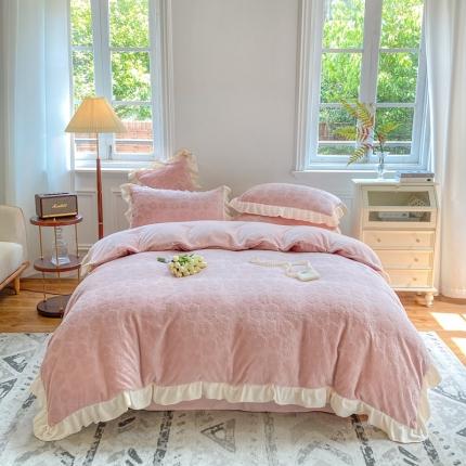 91家纺网 家纺一手货源 找家纺 (总)其奥2025保暖加厚牛奶绒宝宝绒韩版公主风四件套花朵系列