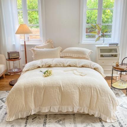 91家纺网 家纺一手货源 找家纺 (总)其奥2025保暖加厚牛奶绒宝宝绒韩版公主风四件套花朵系列