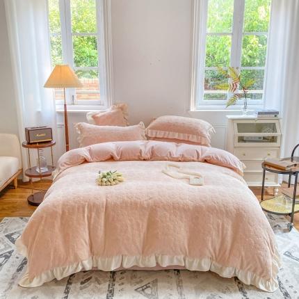 91家纺网 家纺一手货源 找家纺 (总)其奥2025保暖加厚牛奶绒宝宝绒韩版公主风四件套花朵系列