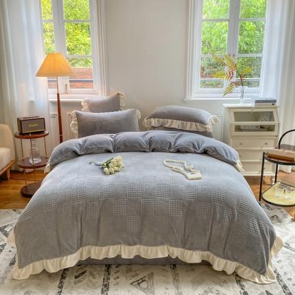 91家纺网 家纺一手货源 找家纺 (总)其奥2025保暖加厚牛奶绒宝宝绒韩版公主风四件套花朵系列