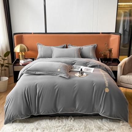 91家纺网 家纺一手货源 找家纺 嗯呢 2023新款A类高克重轻奢刺绣婴儿绒四件套 高级灰