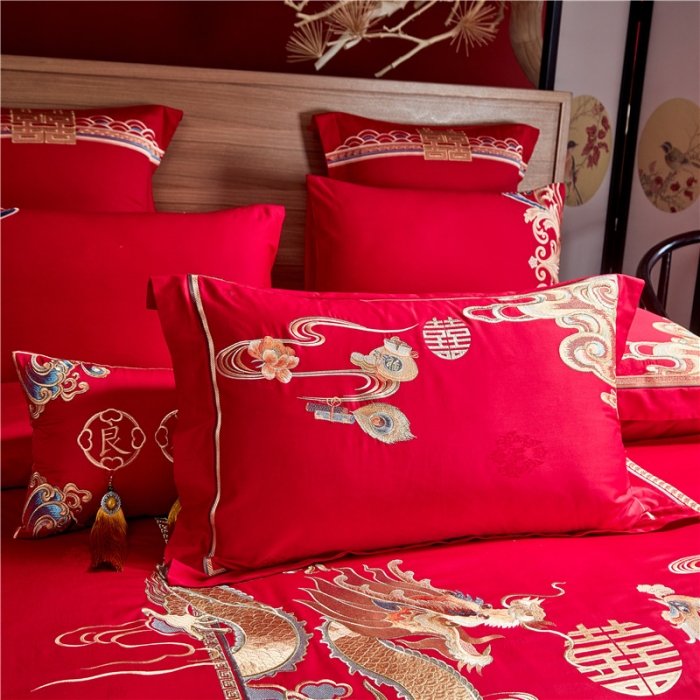 91家纺网 家纺一手货源 找家纺 2022新款高支高密长绒棉婚庆套件 高山流水