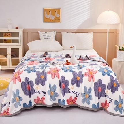 91家纺网 家纺一手货源 找家纺 坦客毯业 2025新款印花雪貂绒毛毯沙发盖毯午睡毯子太阳花