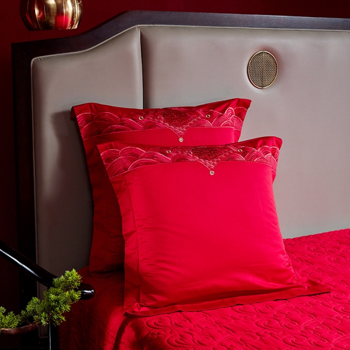 91家纺网 家纺一手货源 找家纺 2022新款高支高密长绒棉婚庆套件 欢喜百子