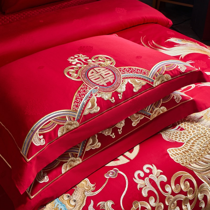 91家纺网 家纺一手货源 找家纺 2022新款高支高密长绒棉婚庆套件 天朝贺禧