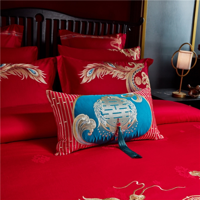 91家纺网 家纺一手货源 找家纺 2022新款高支高密长绒棉婚庆套件 盛世皇朝