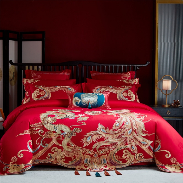 91家纺网 家纺一手货源 找家纺 2022新款高支高密长绒棉婚庆套件 盛世皇朝