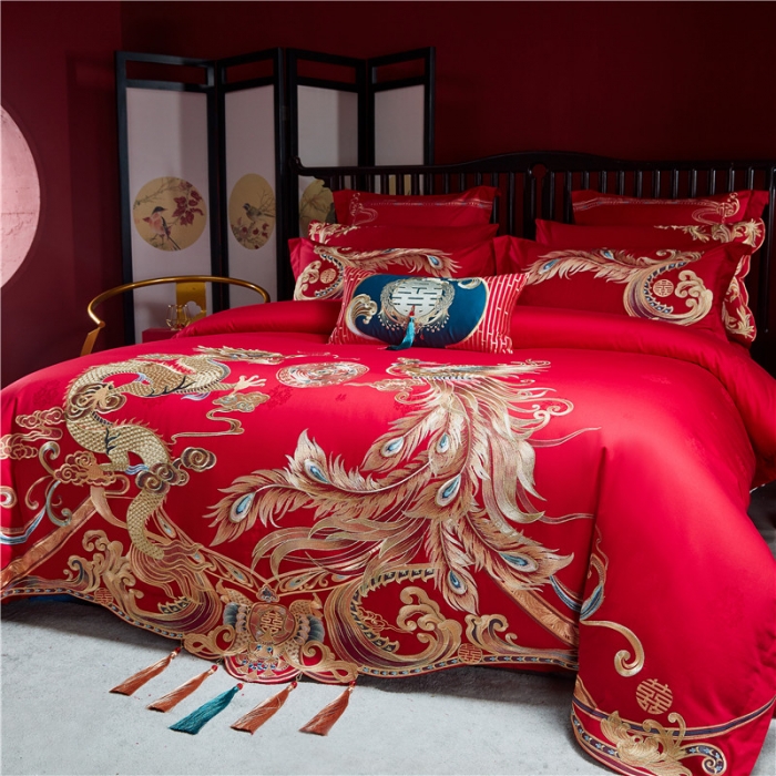 91家纺网 家纺一手货源 找家纺 2022新款高支高密长绒棉婚庆套件 盛世皇朝