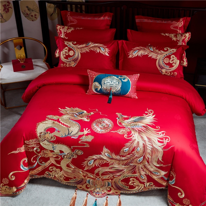 91家纺网 家纺一手货源 找家纺 2022新款高支高密长绒棉婚庆套件 盛世皇朝