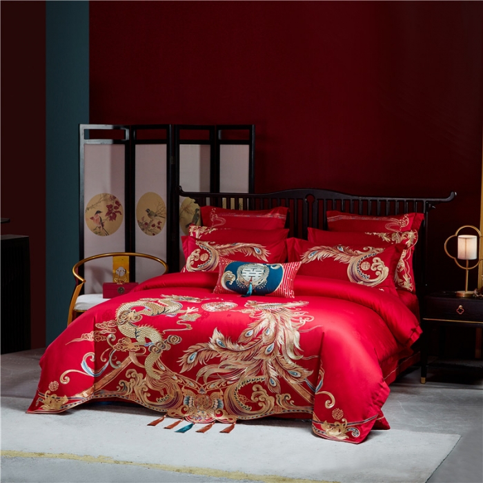 91家纺网 家纺一手货源 找家纺 2022新款高支高密长绒棉婚庆套件 盛世皇朝