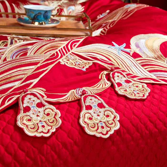 91家纺网 家纺一手货源 找家纺 新款高支高密长绒棉婚庆套件王者龙凤