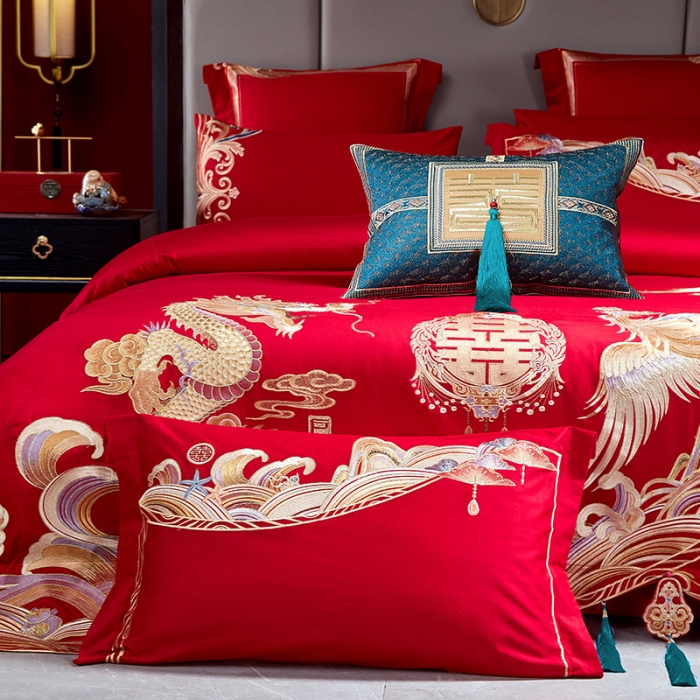 91家纺网 家纺一手货源 找家纺 新款高支高密长绒棉婚庆套件王者龙凤