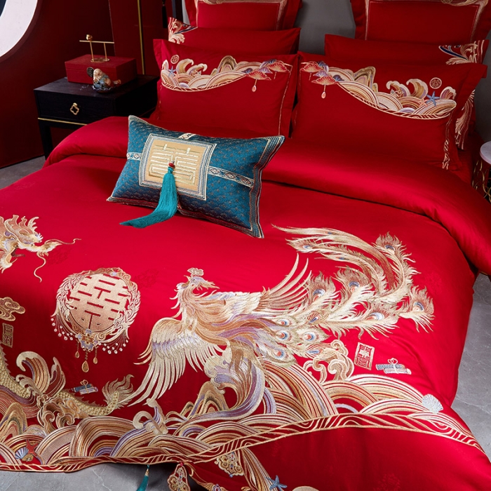 91家纺网 家纺一手货源 找家纺 新款高支高密长绒棉婚庆套件王者龙凤