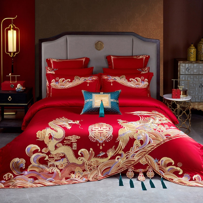 91家纺网 家纺一手货源 找家纺 新款高支高密长绒棉婚庆套件王者龙凤