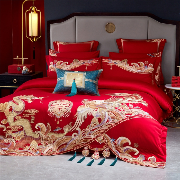 91家纺网 家纺一手货源 找家纺 新款高支高密长绒棉婚庆套件王者龙凤