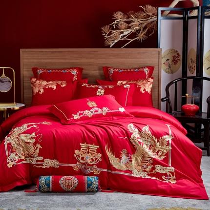 91家纺网 家纺一手货源 找家纺 2022新款全棉13372喷气全棉大红婚庆四件套多件套 比翼双飞