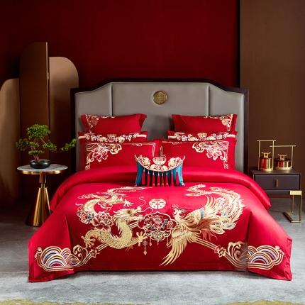 91家纺网 家纺一手货源 找家纺 2022新款全棉13372喷气全棉大红婚庆四件套多件套 遇见幸福