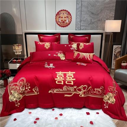 91家纺网 家纺一手货源 找家纺 2022新款全棉13372喷气全棉大红婚庆四件套多件套 真爱永恒