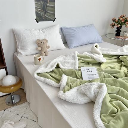 91家纺网 家纺一手货源 找家纺 六巷胡同 2022新款ins博主风羊羔绒毛毯 草绿