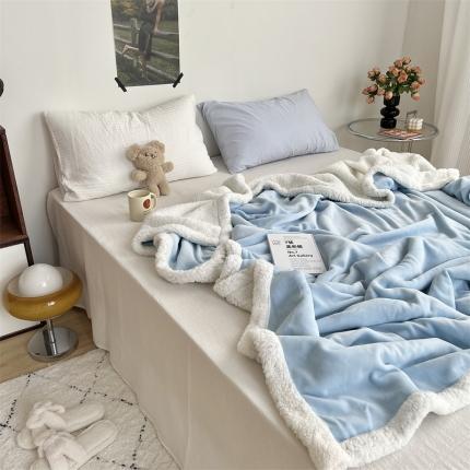 91家纺网 家纺一手货源 找家纺 六巷胡同 2022新款ins博主风羊羔绒毛毯 天蓝